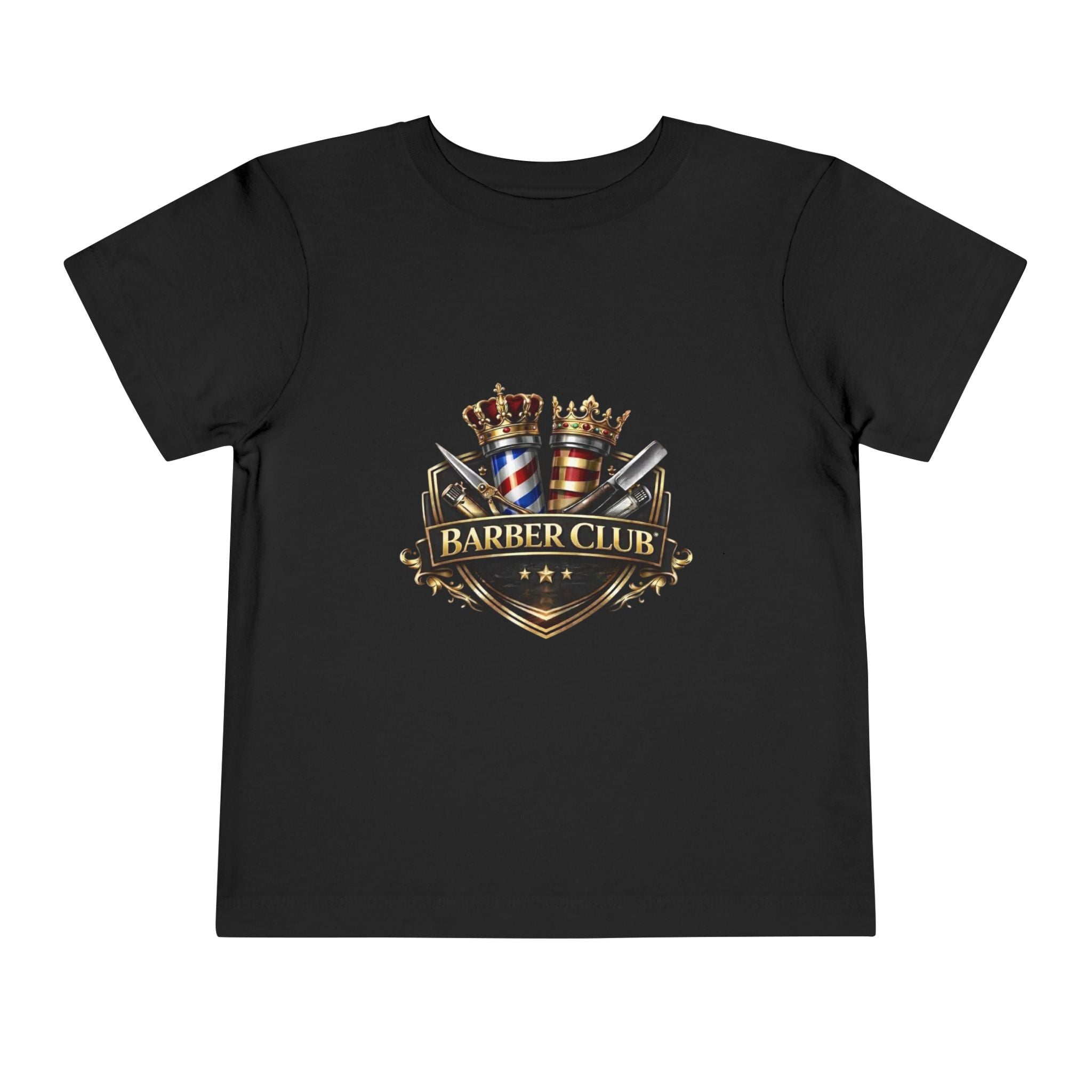 Barber Club Shield Logo Toddler Tee | Barbershop Pole, Scissors, Crown