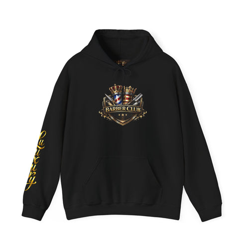 Barber Club crest Hoodie | Barber tools shield logo sweatshirt
