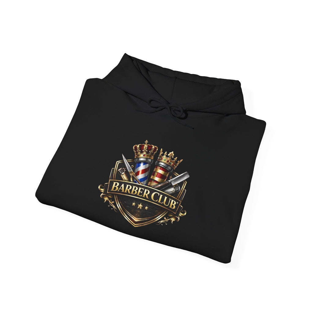 Barber Club crest Hoodie | Barber tools shield logo sweatshirt