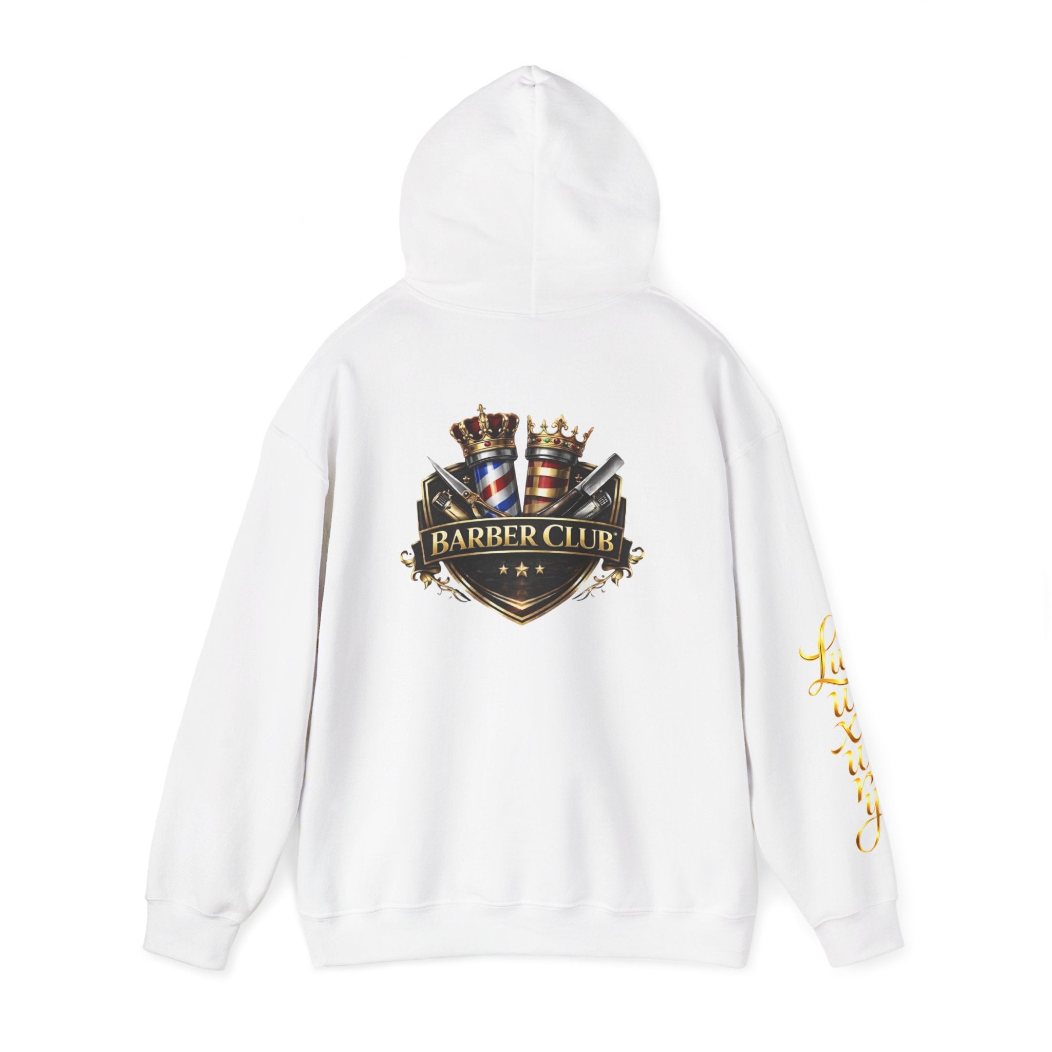 Barber Club crest Hoodie | Barber tools shield logo sweatshirt