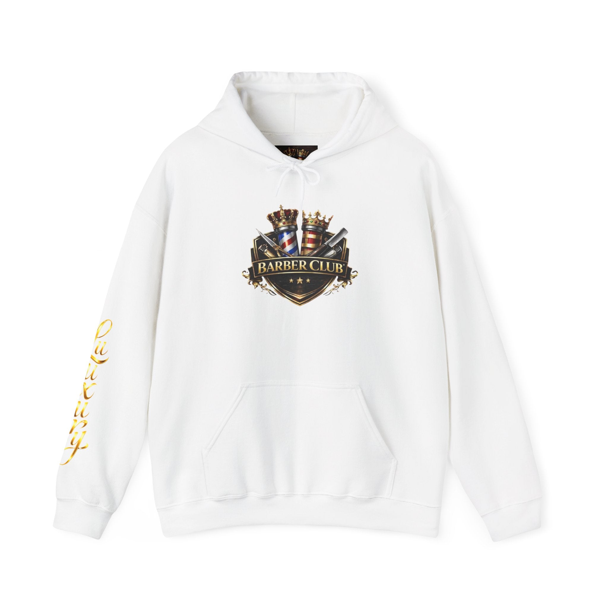 Barber Club crest Hoodie | Barber tools shield logo sweatshirt