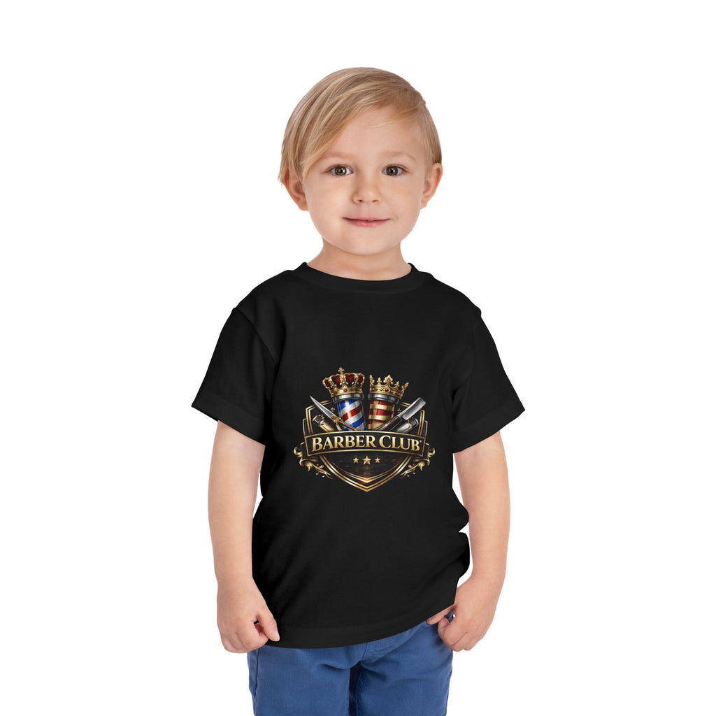 Barber Club Shield Logo Toddler Tee | Barbershop Pole, Scissors, Crown