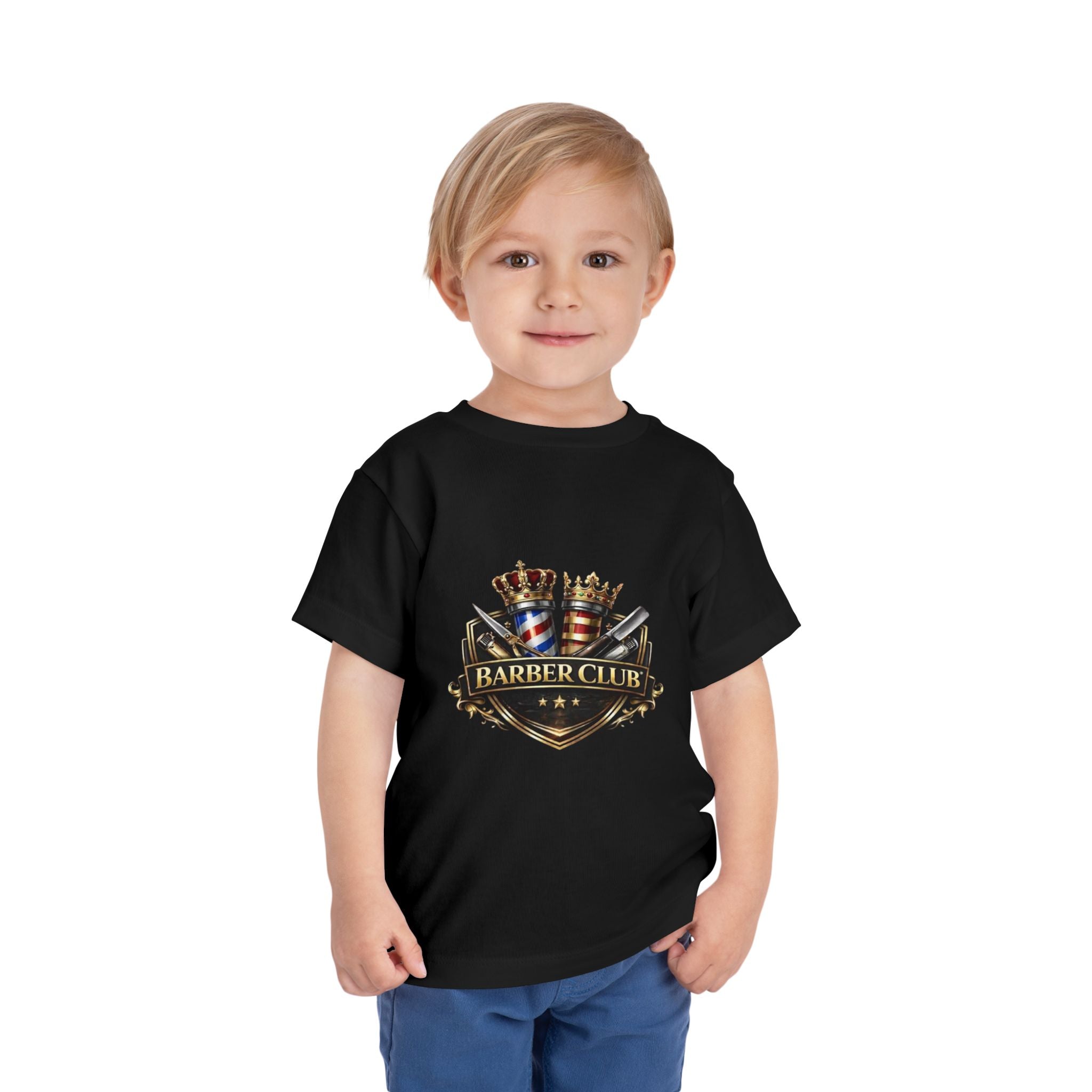 Barber Club Shield Logo Toddler Tee | Barbershop Pole, Scissors, Crown