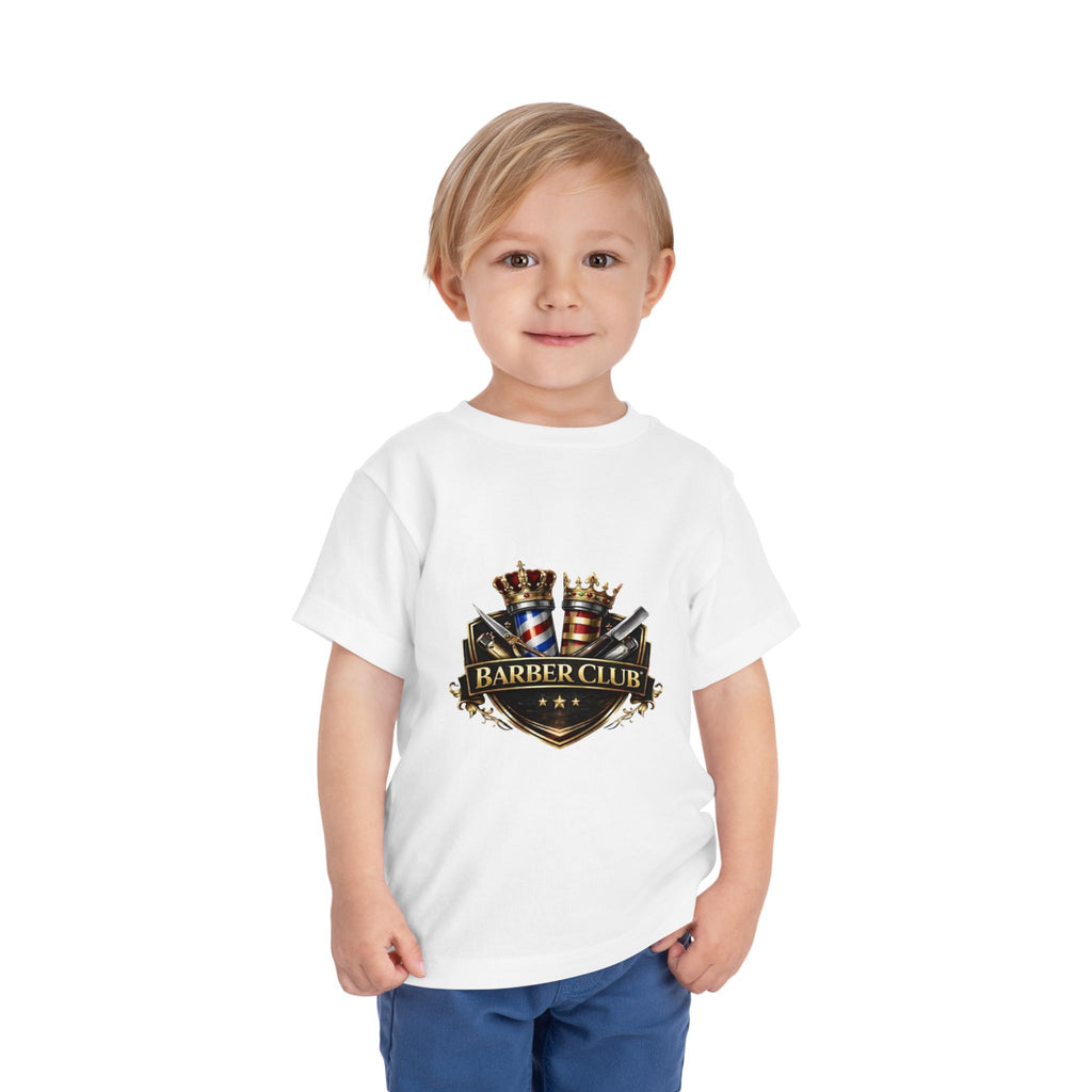 Barber Club Shield Logo Toddler Tee | Barbershop Pole, Scissors, Crown
