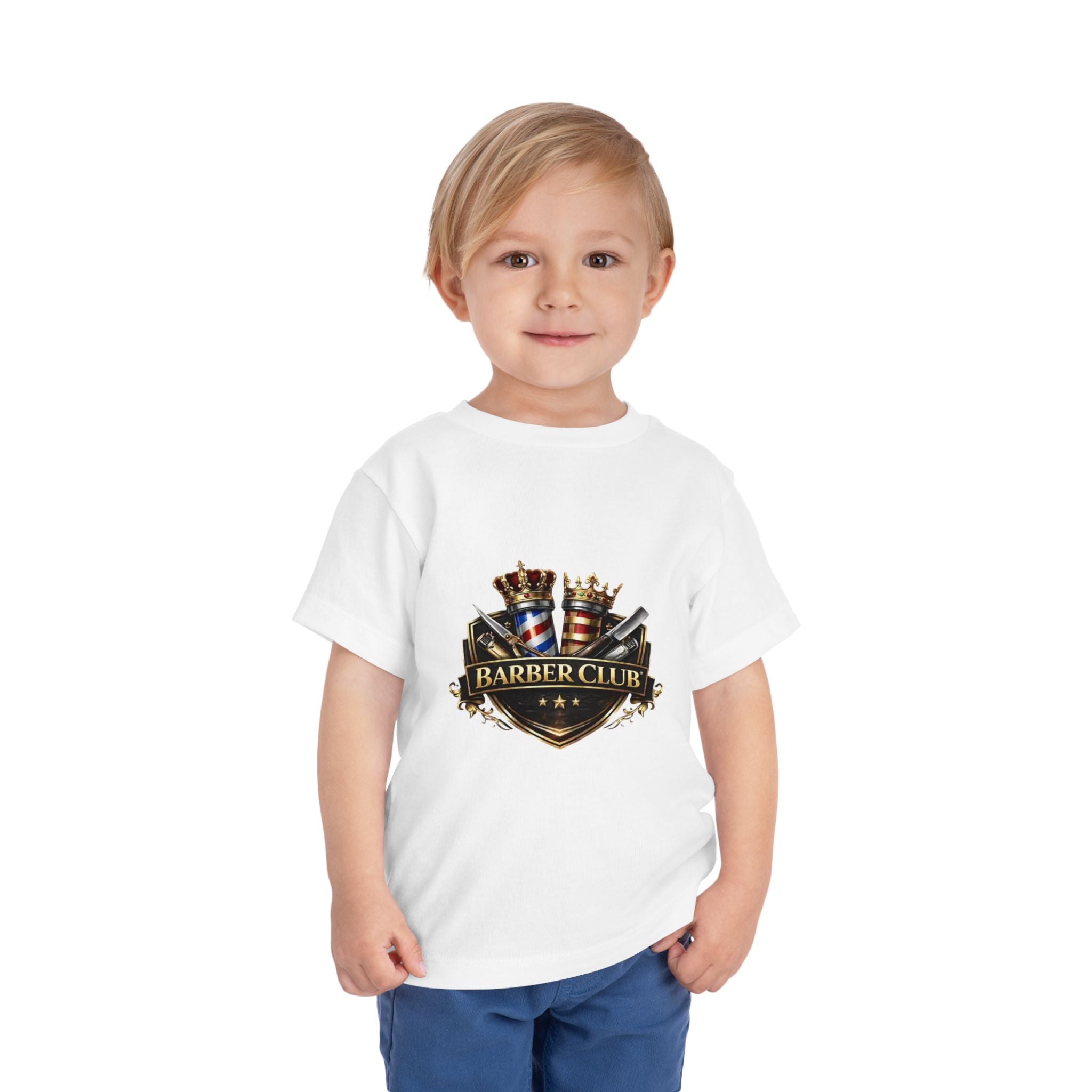 Barber Club Shield Logo Toddler Tee | Barbershop Pole, Scissors, Crown