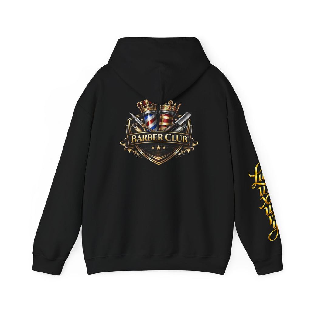Barber Club crest Hoodie | Barber tools shield logo sweatshirt
