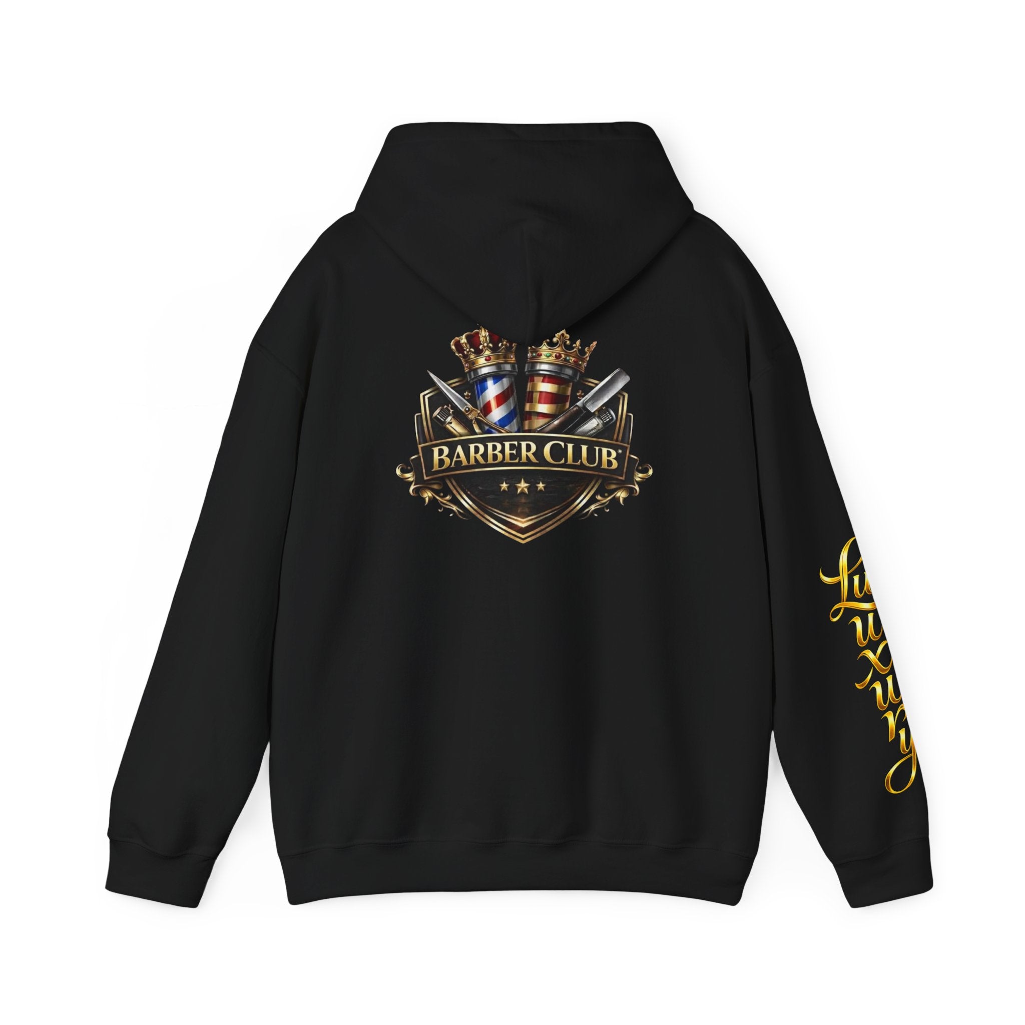 Barber Club crest Hoodie | Barber tools shield logo sweatshirt