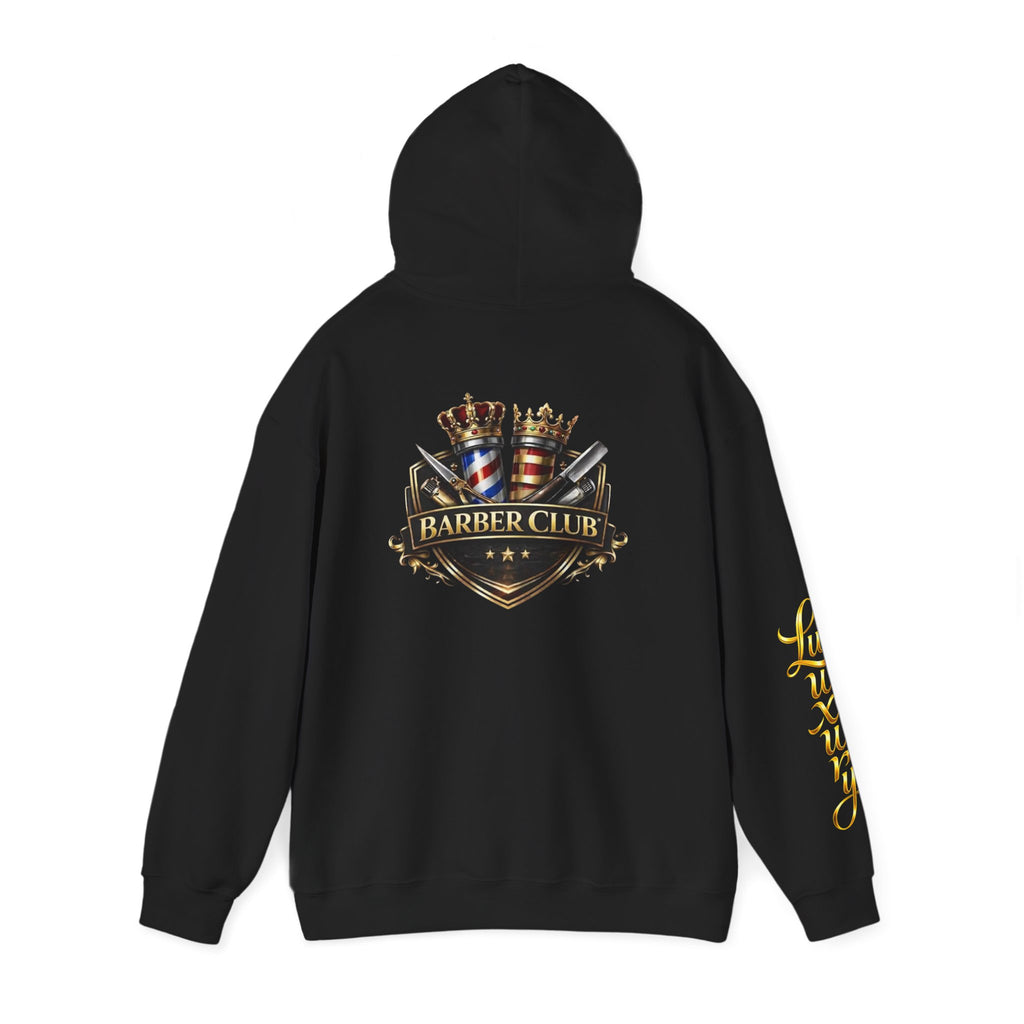 Barber Club crest Hoodie | Barber tools shield logo sweatshirt