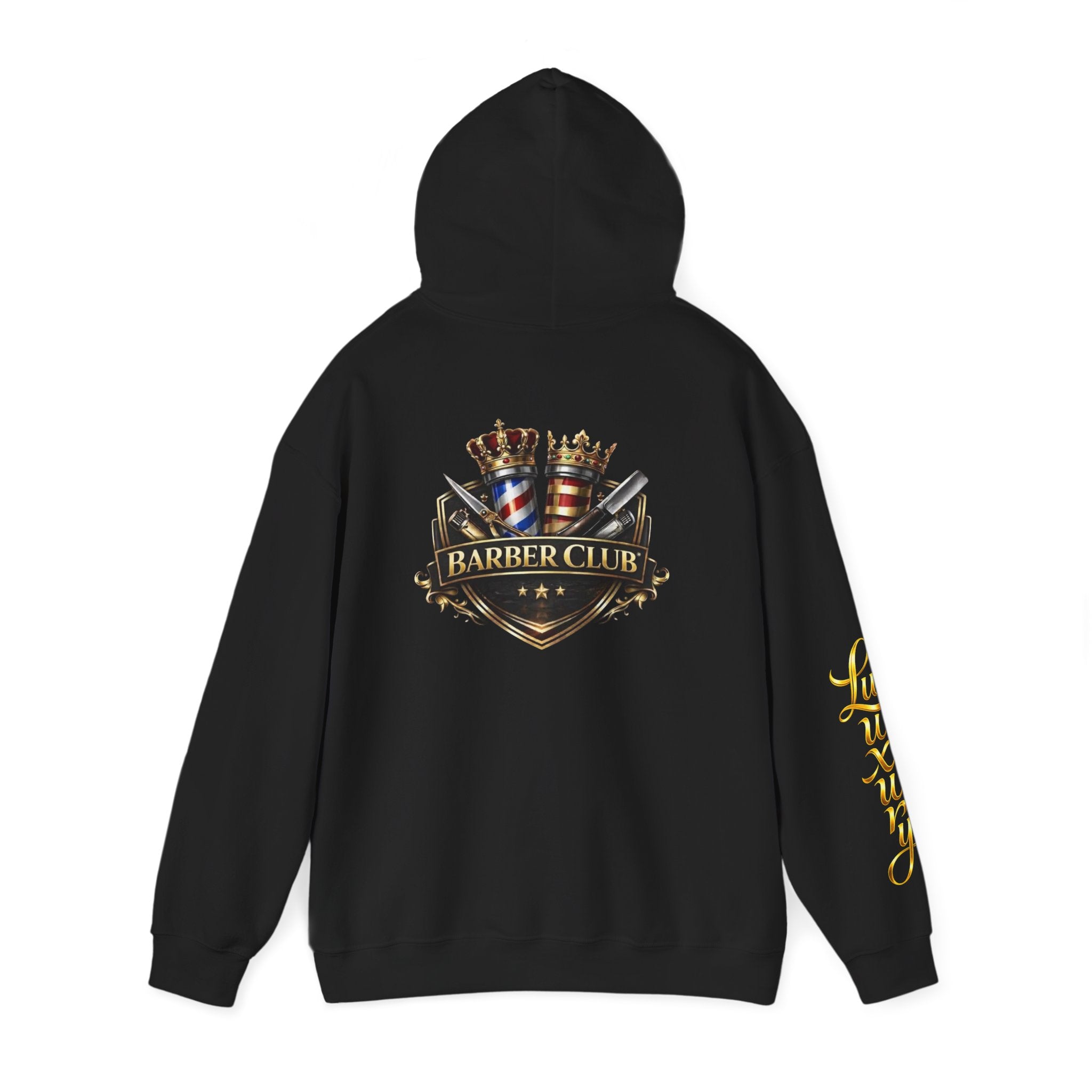 Barber Club crest Hoodie | Barber tools shield logo sweatshirt