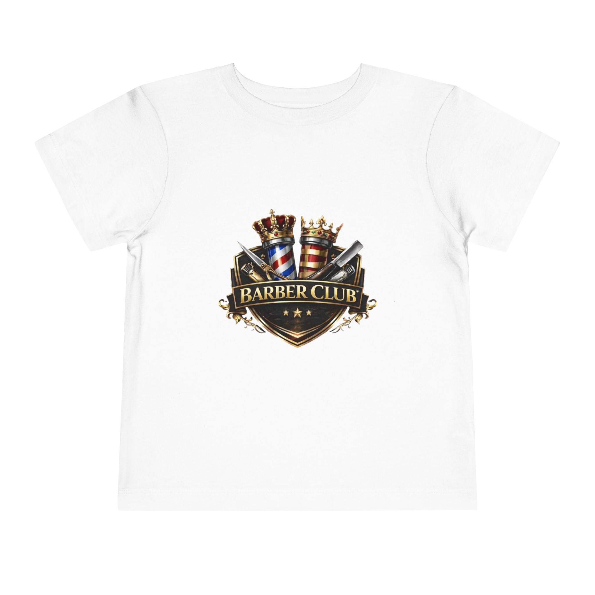 Barber Club Shield Logo Toddler Tee | Barbershop Pole, Scissors, Crown